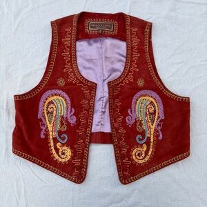 Double D Ranch Embroidered Beaded Suede Vest, Western Boho Festival Summer